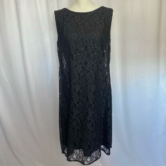 Vintage 60s 50s Black Dress Lace Overlay Sleeveless Bow Union Made Cocktail SZ S - Picture 1 of 13